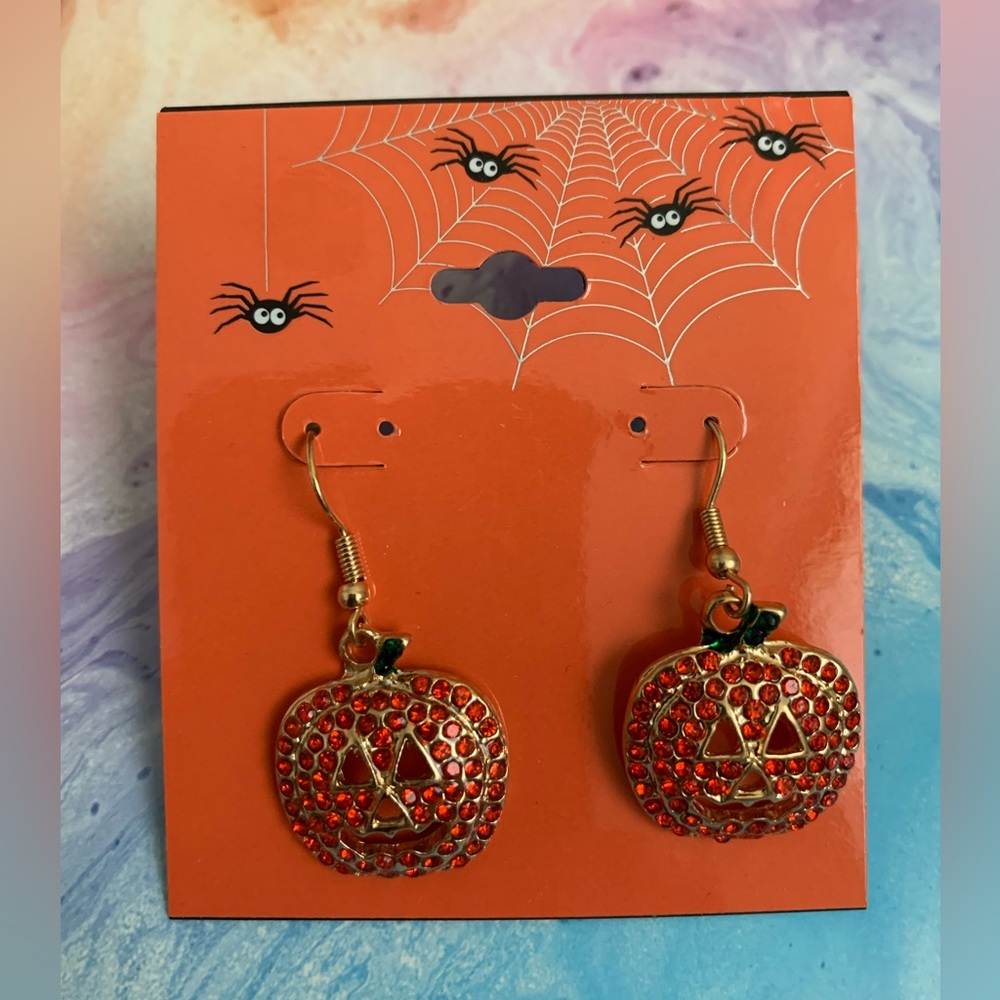 New Jewelled Pumpkin Dangle Earrings Halloween Fall